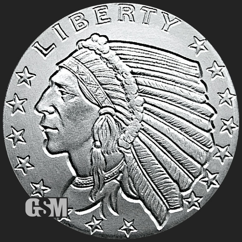 1/10 oz Incuse Indian Fractional Silver Round