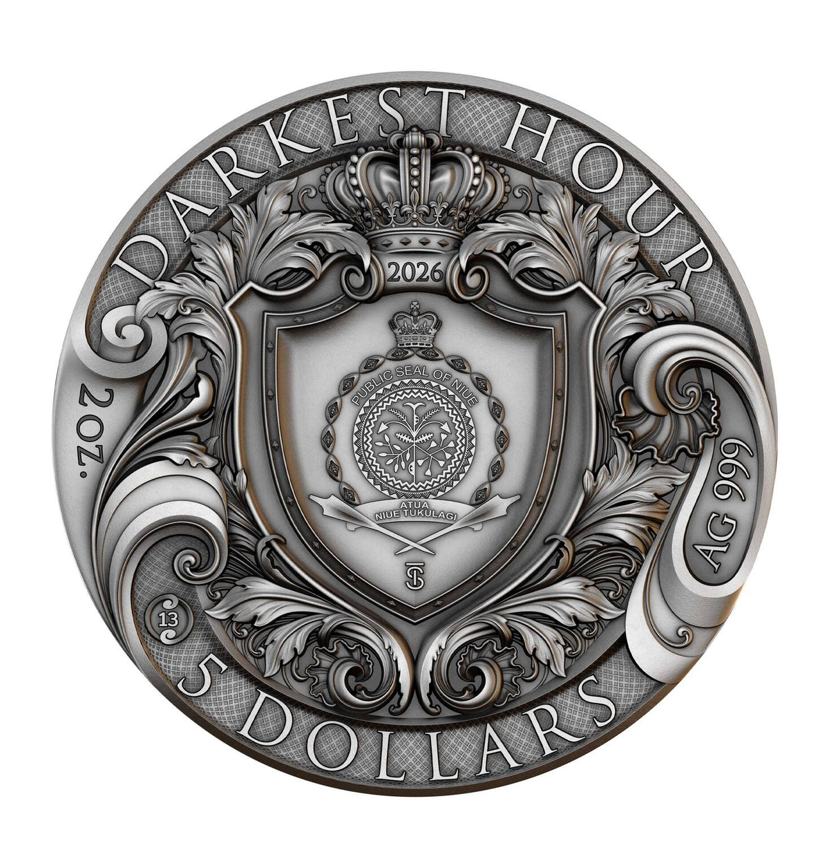 2026 $5 Niue The Darkest Hour 2 oz 999.9 Ag