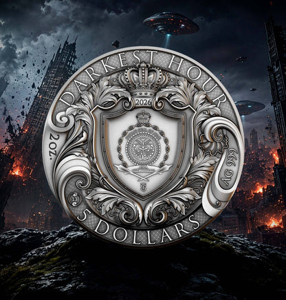 2026 $5 Niue The Darkest Hour 2 oz 999.9 Ag