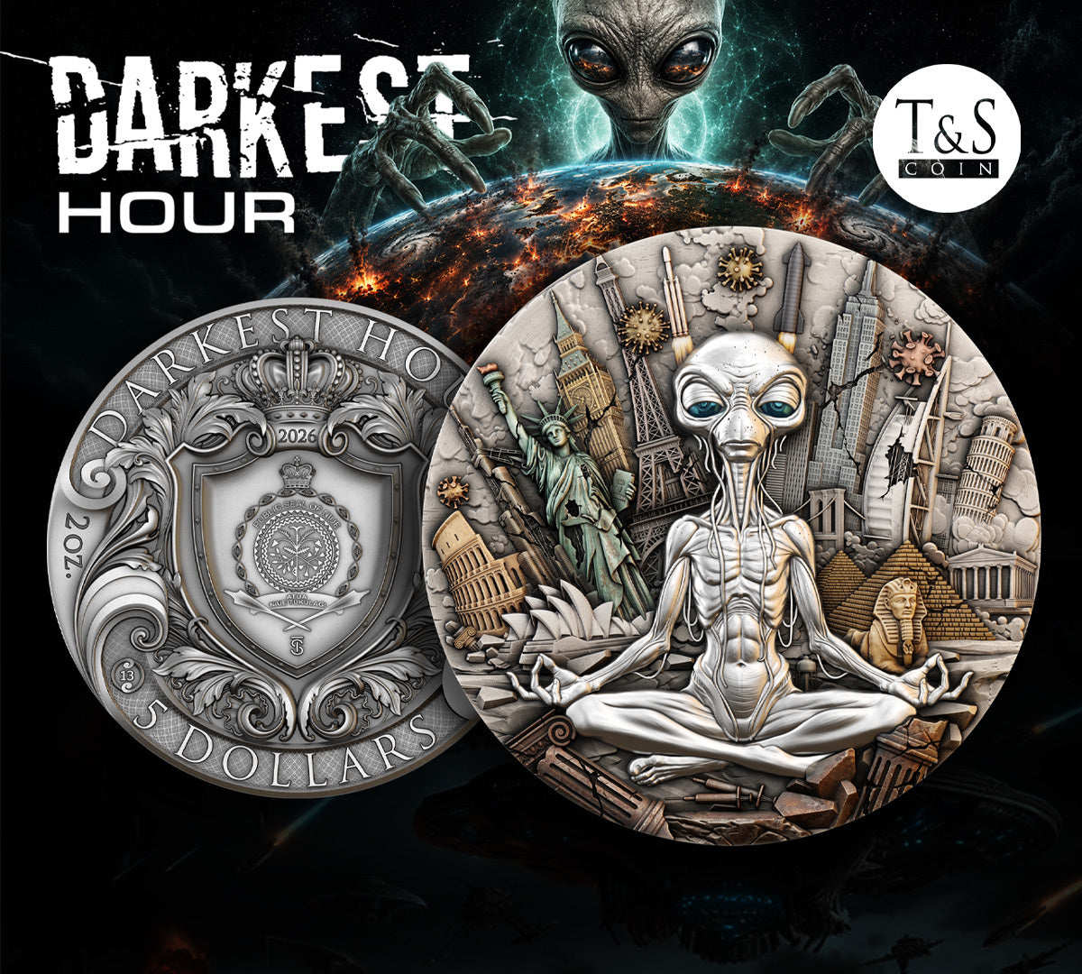 2026 $5 Niue The Darkest Hour 2 oz 999.9 Ag