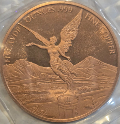 Copper Libertad Round - 5 AVDP Oz, .999 Pure Copper