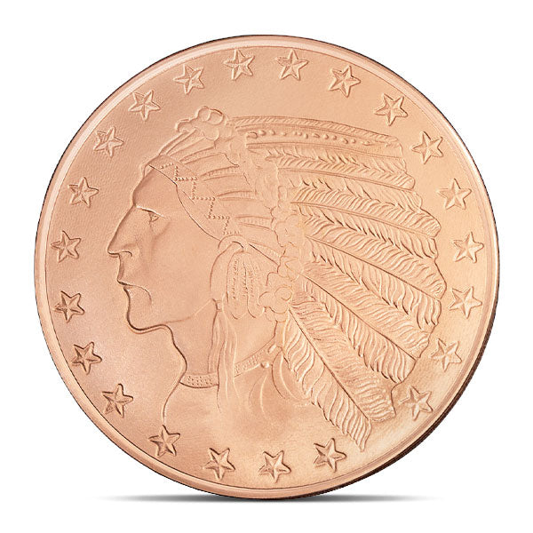 Copper Incuse Indian Head Round - 5 AVDP Oz, .999 Pure Copper