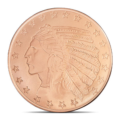 Copper Incuse Indian Head Round - 5 AVDP Oz, .999 Pure Copper