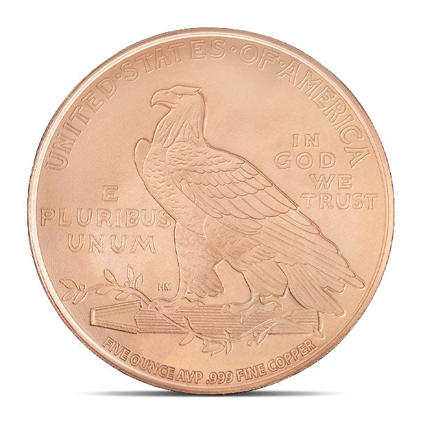 Copper Incuse Indian Head Round - 5 AVDP Oz, .999 Pure Copper