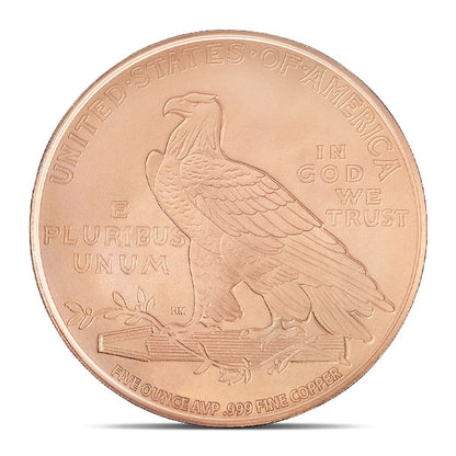 Copper Incuse Indian Head Round - 5 AVDP Oz, .999 Pure Copper