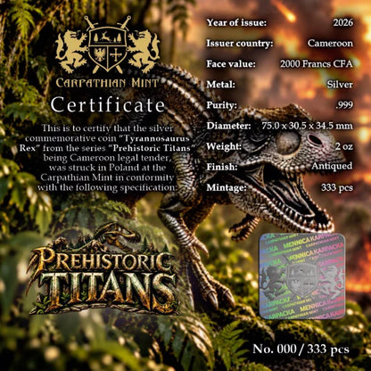Pre Order: Tyrannosaurus Rex 2oz .999 Silver expected delivery January 2027