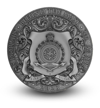 2023 $5 Niue Behing The Mask 2 oz 999.9 Ag