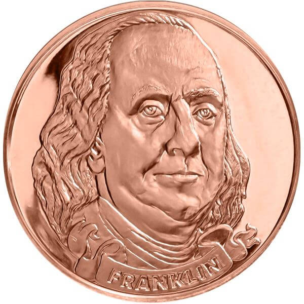 1 oz. Highland Mint Copper Round .999 Fine - Ben Franklin -