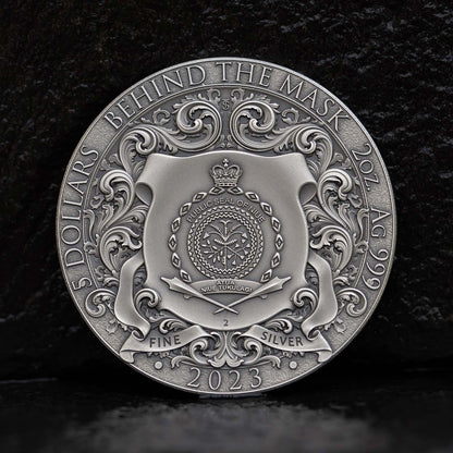 2023 $5 Niue Behing The Mask 2 oz 999.9 Ag