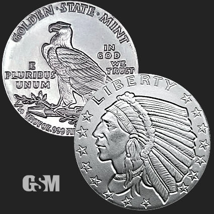 1/10 oz Incuse Indian Fractional Silver Round