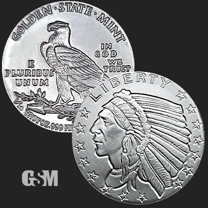 1/10 oz Incuse Indian Fractional Silver Round